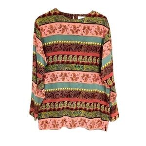 Vintage Jenna 100% Silk Paisley Long Sleeve‎ Blouse Women's Sz 10